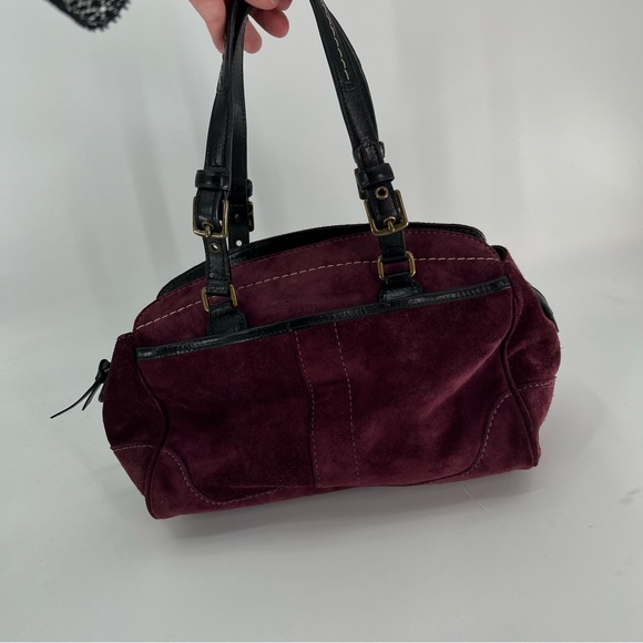 Coach Hamilton Burgundy Suede Leather Tote Bag Satchel Style 7474 Excellent - Picture 3 of 16